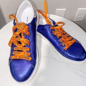 Mira Mikati Sneakers Blue Orange Leather Whatever Metallic Casual Size 7.5 Shoes